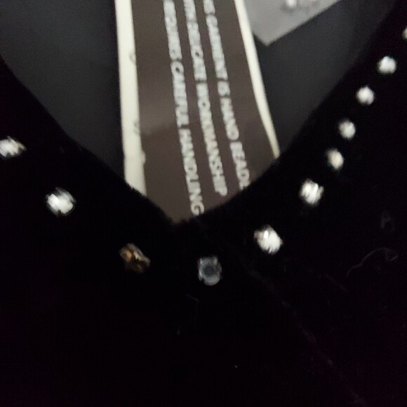 Carole Little Shirt XL Black Velvet Rhinestones Long Sleeve - Defect - Picture 3 of 14